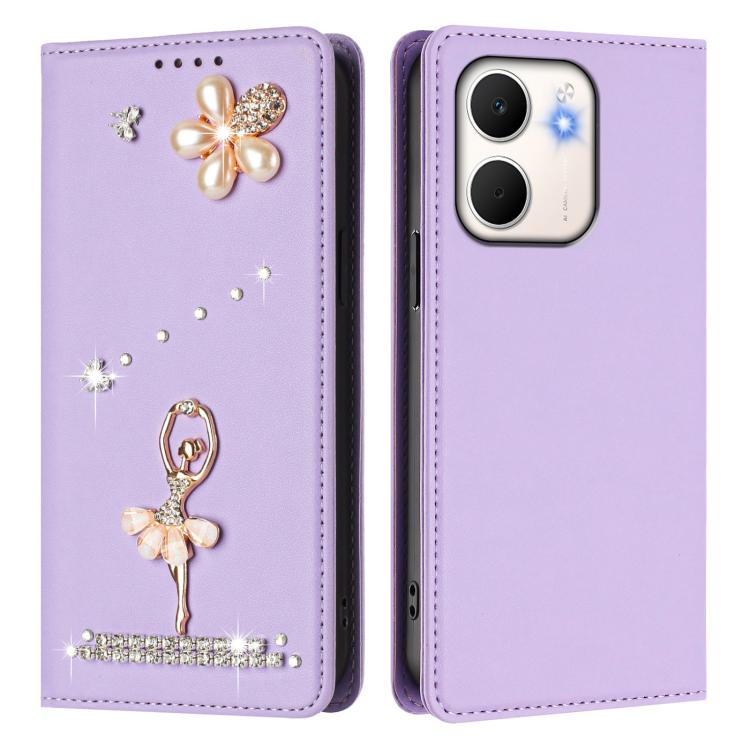 For OPPO A5x 4G / 5G Global Ballet Girl Diamond Studded RFID Vegan Leather Phone Case