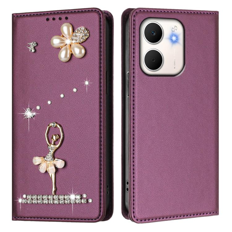 For OPPO A5x 4G / 5G Global Ballet Girl Diamond Studded RFID Vegan Leather Phone Case