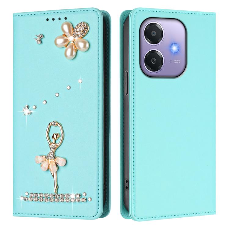 For OPPO A3x 4G / 5G India Ballet Girl Diamond Studded RFID Vegan Leather Phone Case