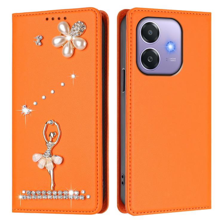 For OPPO A3x 4G / 5G India Ballet Girl Diamond Studded RFID Vegan Leather Phone Case
