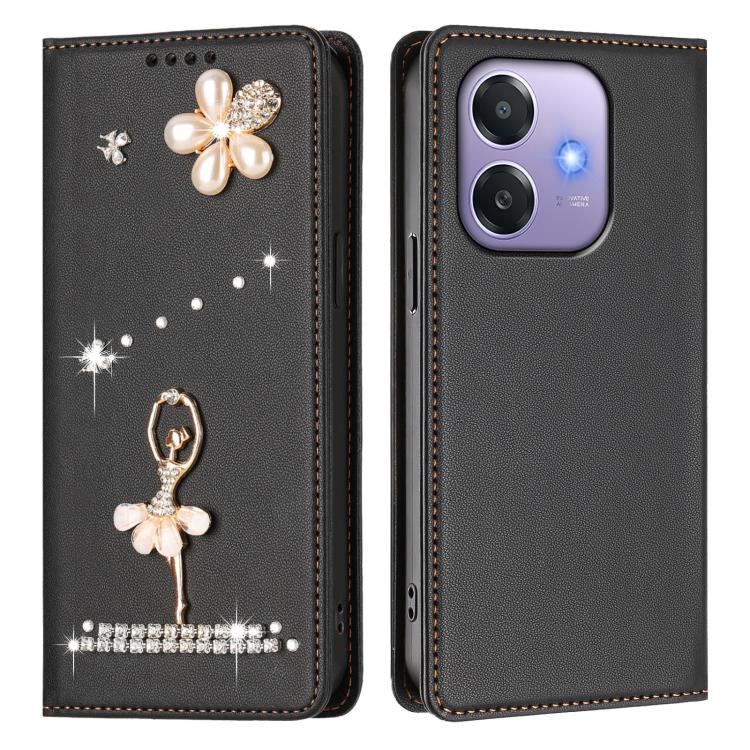 For OPPO A3x 4G / 5G India Ballet Girl Diamond Studded RFID Vegan Leather Phone Case
