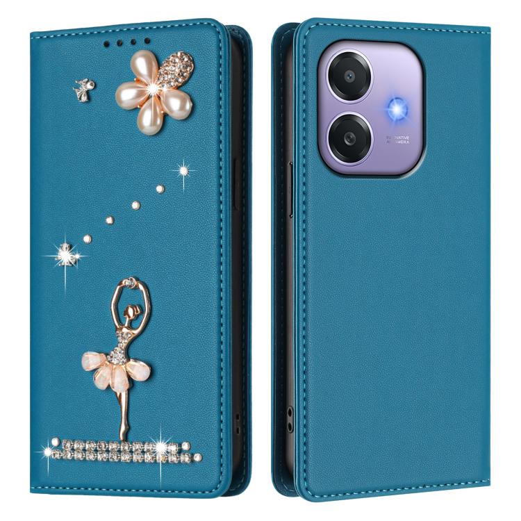 For OPPO A3x 4G / 5G India Ballet Girl Diamond Studded RFID Vegan Leather Phone Case