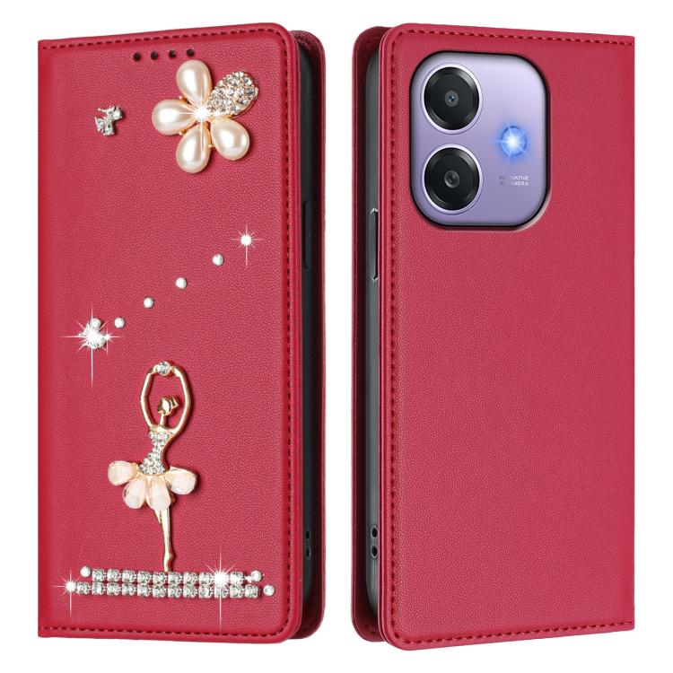 For OPPO A3x 4G / 5G India Ballet Girl Diamond Studded RFID Vegan Leather Phone Case