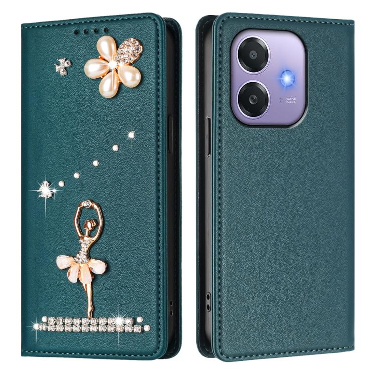 For OPPO A3x 4G / 5G India Ballet Girl Diamond Studded RFID Vegan Leather Phone Case