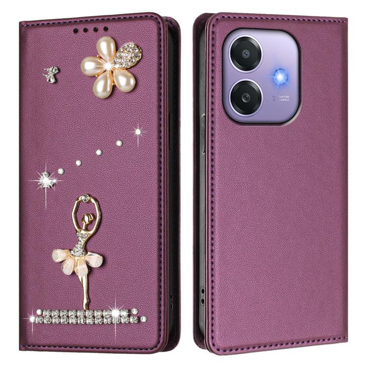 For OPPO A3x 4G / 5G India Ballet Girl Diamond Studded RFID Vegan Leather Phone Case