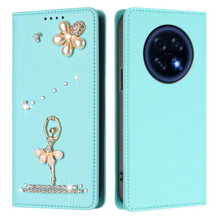 For OPPO A6 GT 5G / F31 Pro+ Ballet Girl Diamond Studded RFID Vegan Leather Phone Case