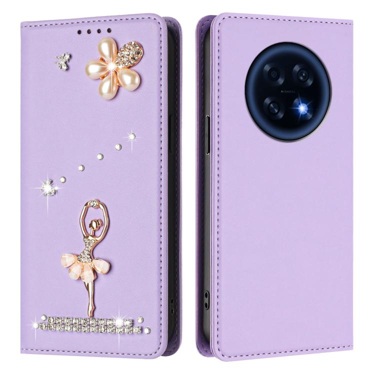For OPPO A6 GT 5G / F31 Pro+ Ballet Girl Diamond Studded RFID Vegan Leather Phone Case