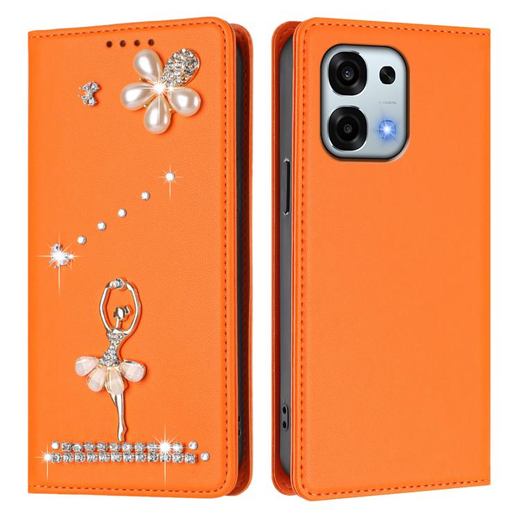 For OPPO A6 Pro 5G Global / A6 Pro 4G Ballet Girl Diamond Studded RFID Vegan Leather Phone Case