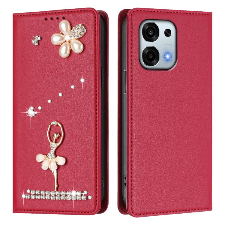 For OPPO A6 Pro 5G Global / A6 Pro 4G Ballet Girl Diamond Studded RFID Vegan Leather Phone Case