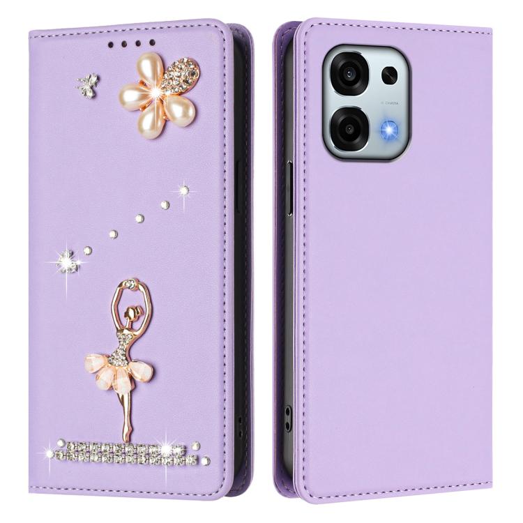 For OPPO A6 Pro 5G Global / A6 Pro 4G Ballet Girl Diamond Studded RFID Vegan Leather Phone Case