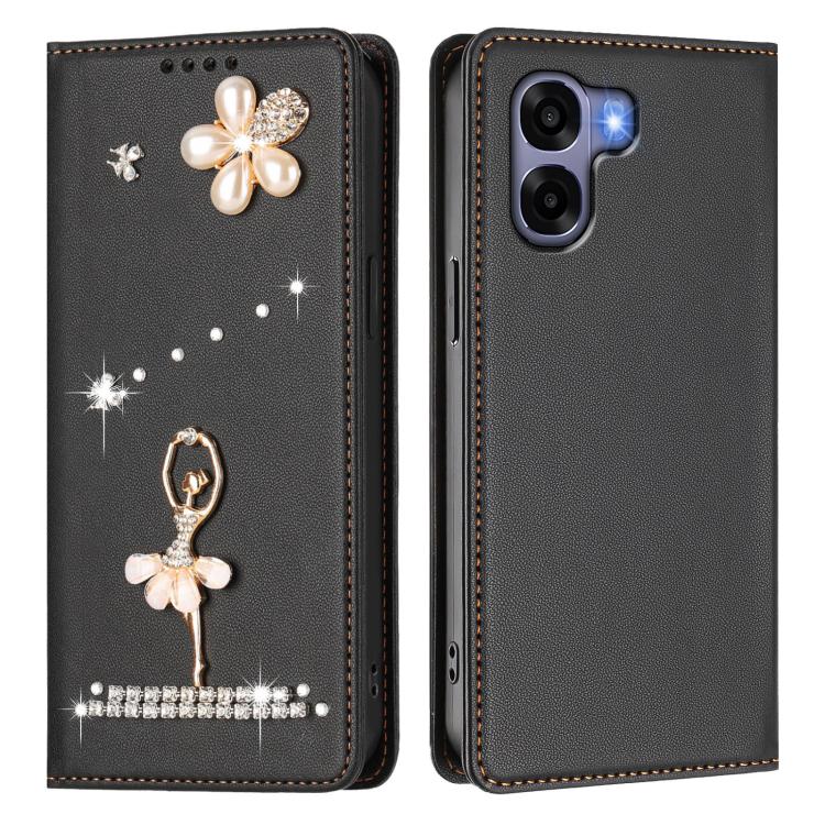 For OPPO A6x 4G Global Ballet Girl Diamond Studded RFID Vegan Leather Phone Case