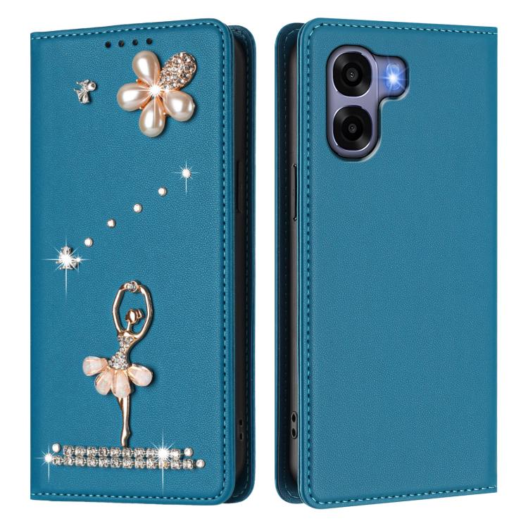 For OPPO A6x 4G Global Ballet Girl Diamond Studded RFID Vegan Leather Phone Case