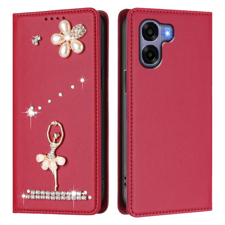 For OPPO A6x 4G Global Ballet Girl Diamond Studded RFID Vegan Leather Phone Case