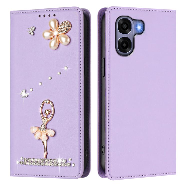 For OPPO A6x 4G Global Ballet Girl Diamond Studded RFID Vegan Leather Phone Case