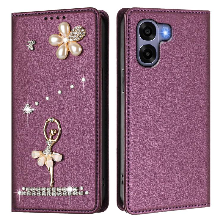 For OPPO A6x 4G Global Ballet Girl Diamond Studded RFID Vegan Leather Phone Case