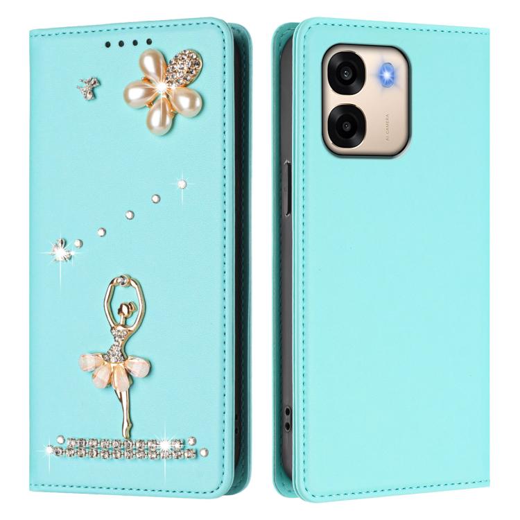For OPPO A6x 5G Global Ballet Girl Diamond Studded RFID Vegan Leather Phone Case