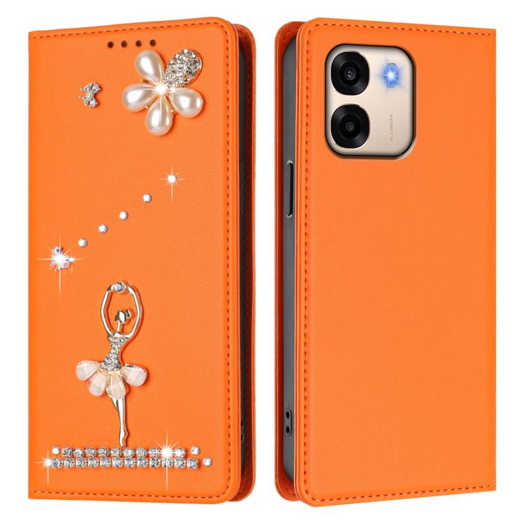 For OPPO A6x 5G Global Ballet Girl Diamond Studded RFID Vegan Leather Phone Case