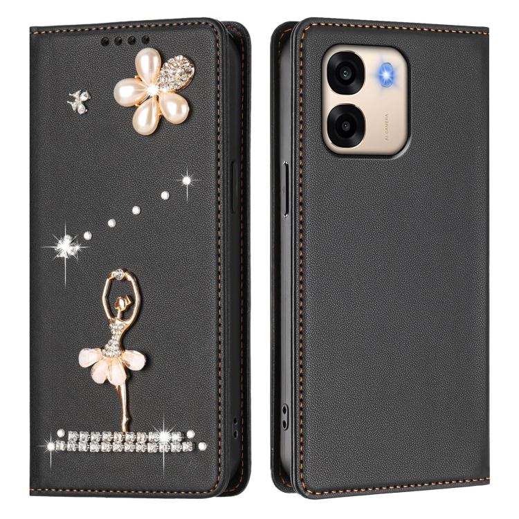 For OPPO A6x 5G Global Ballet Girl Diamond Studded RFID Vegan Leather Phone Case