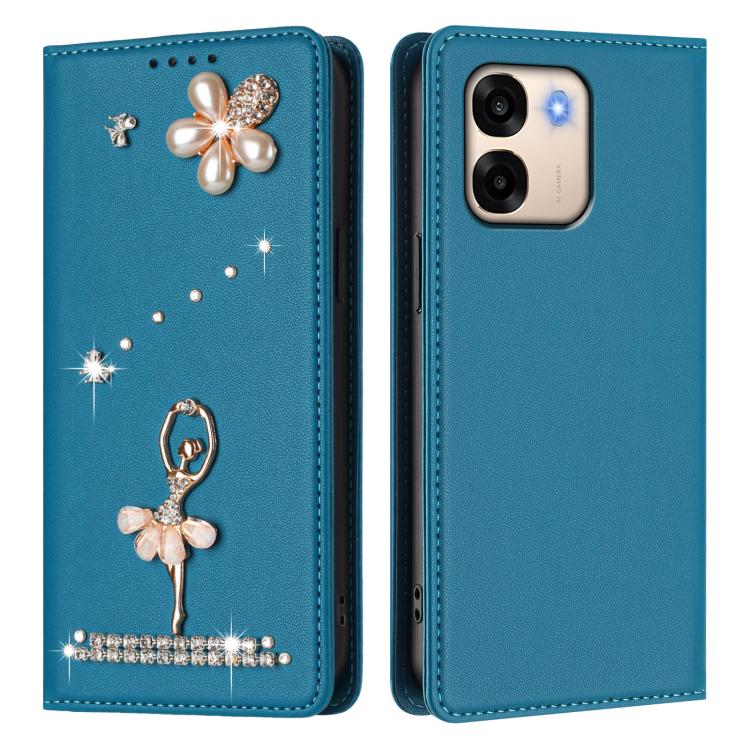 For OPPO A6x 5G Global Ballet Girl Diamond Studded RFID Vegan Leather Phone Case