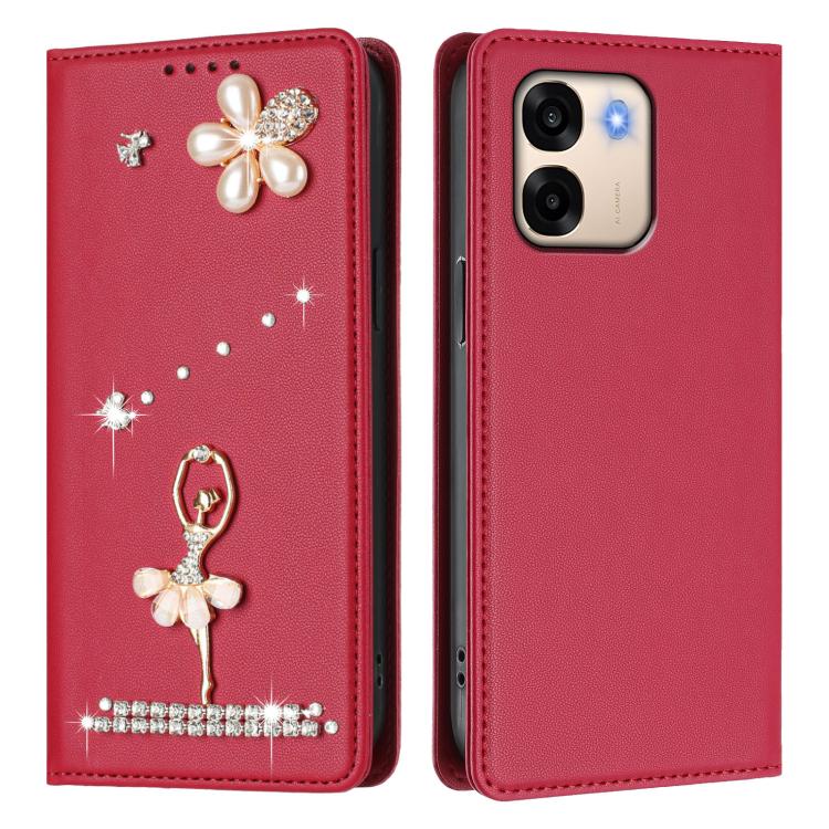 For OPPO A6x 5G Global Ballet Girl Diamond Studded RFID Vegan Leather Phone Case