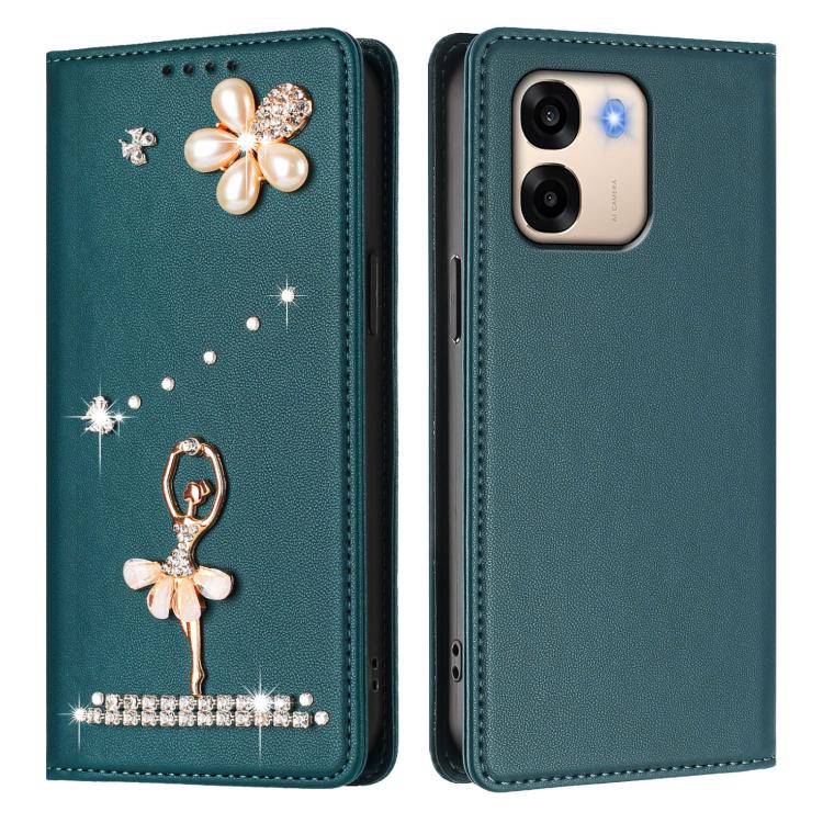 For OPPO A6x 5G Global Ballet Girl Diamond Studded RFID Vegan Leather Phone Case