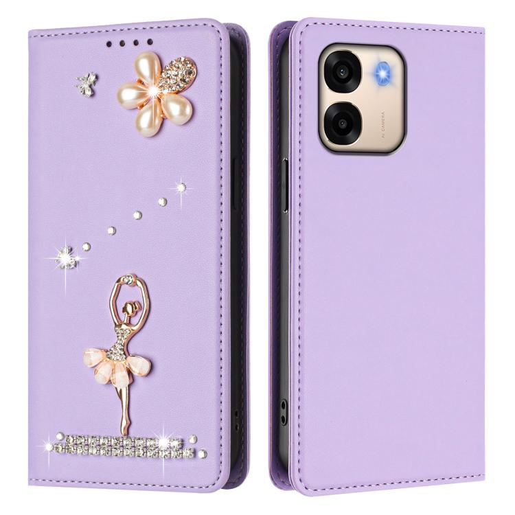 For OPPO A6x 5G Global Ballet Girl Diamond Studded RFID Vegan Leather Phone Case