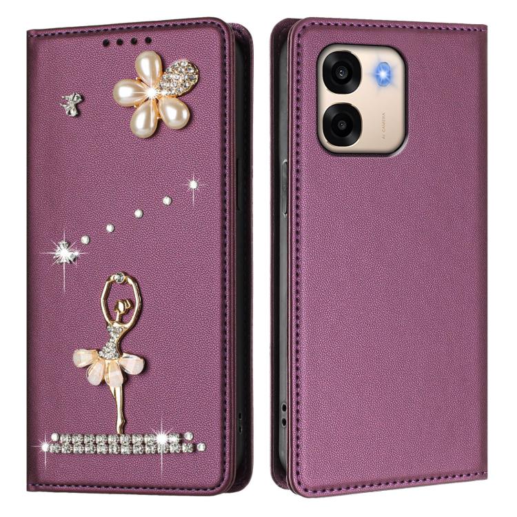 For OPPO A6x 5G Global Ballet Girl Diamond Studded RFID Vegan Leather Phone Case