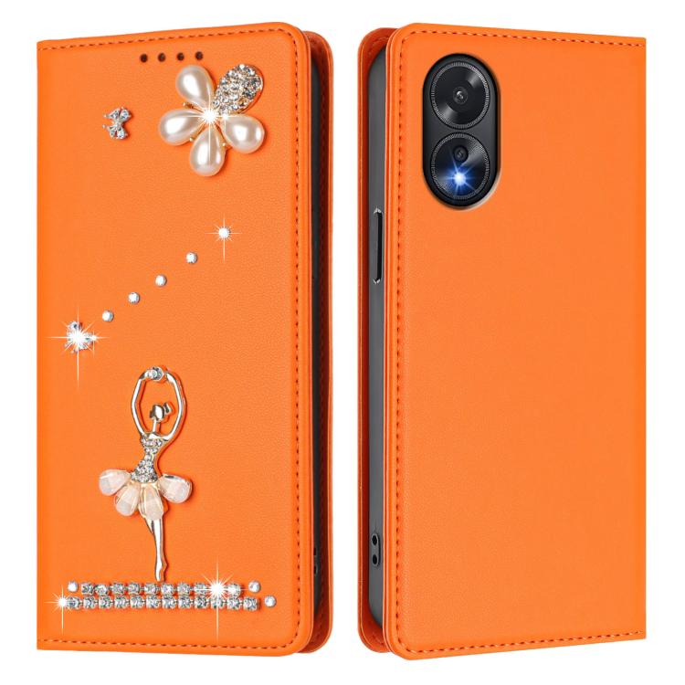 For OPPO A38 4G / A18 4G Global Ballet Girl Diamond Studded RFID Vegan Leather Phone Case