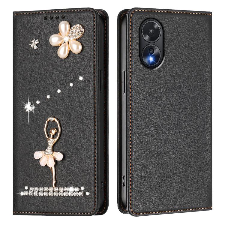 For OPPO A38 4G / A18 4G Global Ballet Girl Diamond Studded RFID Vegan Leather Phone Case