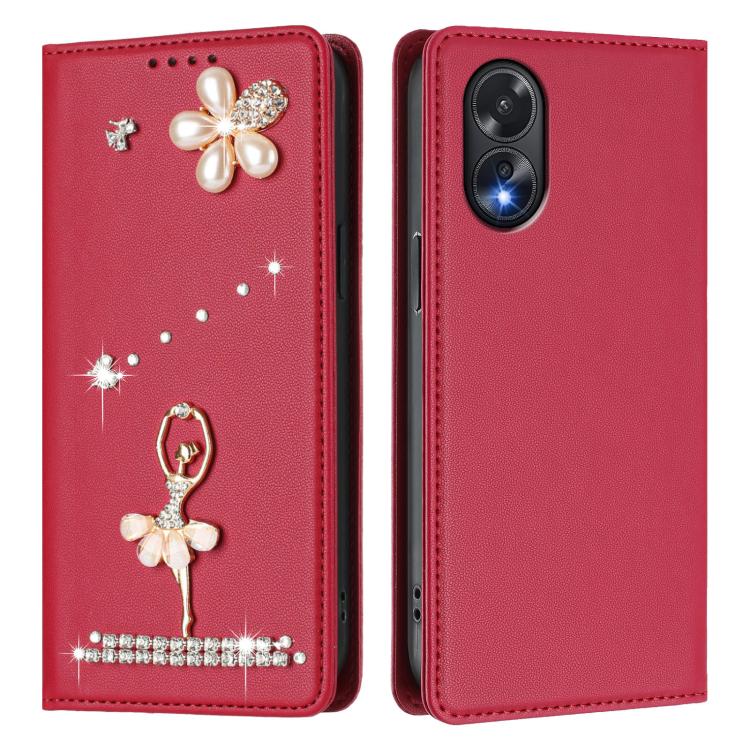 For OPPO A38 4G / A18 4G Global Ballet Girl Diamond Studded RFID Vegan Leather Phone Case