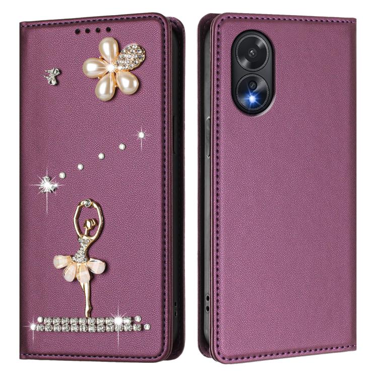 For OPPO A38 4G / A18 4G Global Ballet Girl Diamond Studded RFID Vegan Leather Phone Case