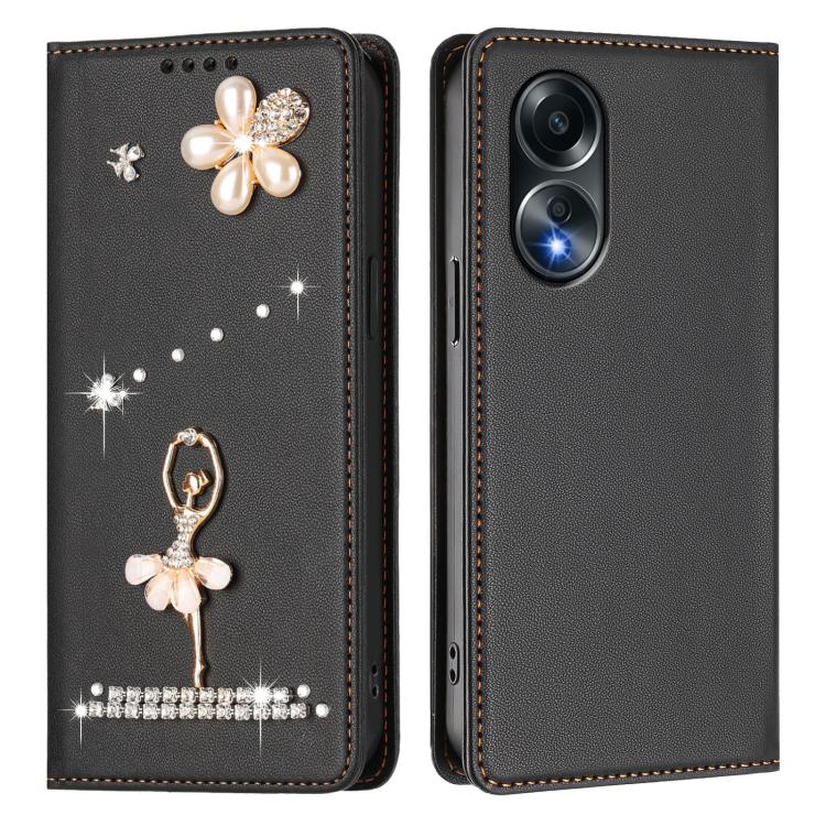 For OPPO A58 4G Global Ballet Girl Diamond Studded RFID Vegan Leather Phone Case