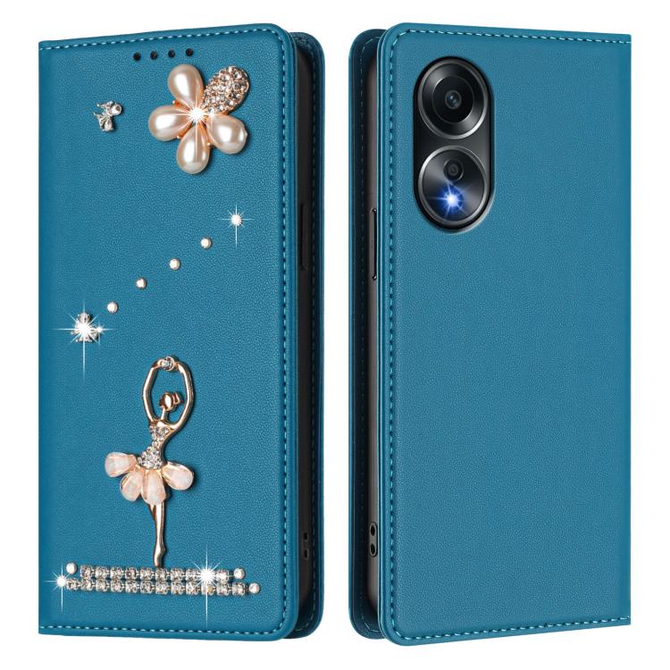 For OPPO A58 4G Global Ballet Girl Diamond Studded RFID Vegan Leather Phone Case