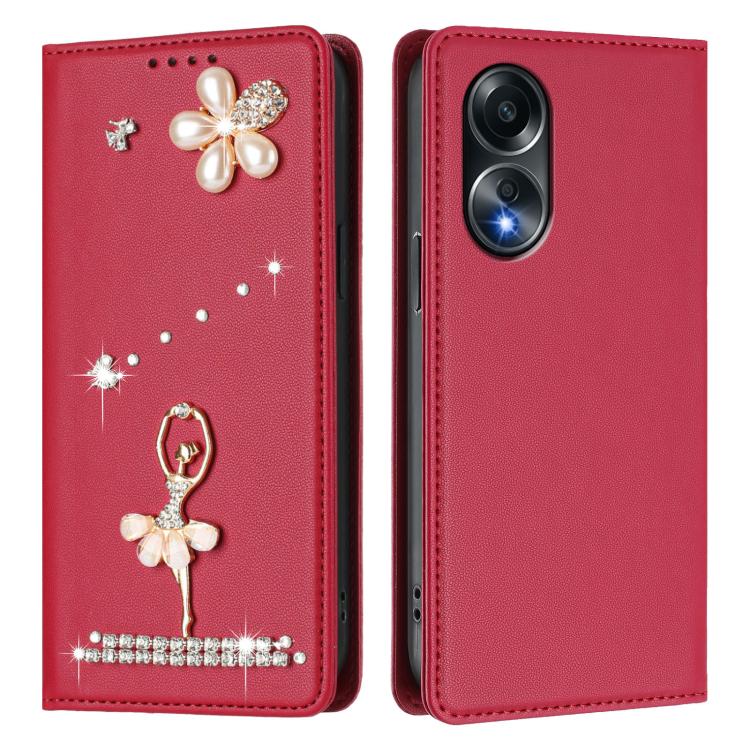 For OPPO A58 4G Global Ballet Girl Diamond Studded RFID Vegan Leather Phone Case