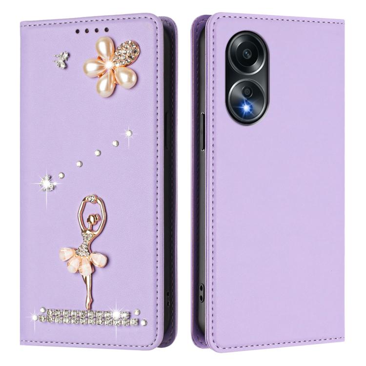 For OPPO A58 4G Global Ballet Girl Diamond Studded RFID Vegan Leather Phone Case