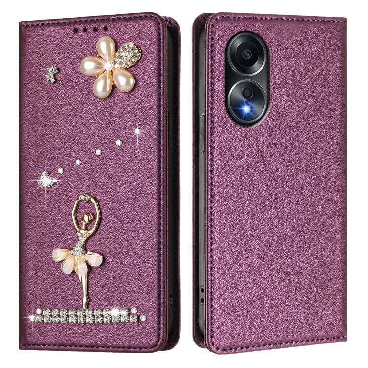 For OPPO A58 4G Global Ballet Girl Diamond Studded RFID Vegan Leather Phone Case