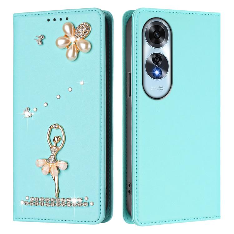 For OPPO A60 4G Global Ballet Girl Diamond Studded RFID Vegan Leather Phone Case