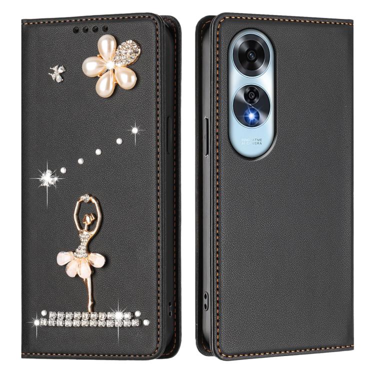 For OPPO A60 4G Global Ballet Girl Diamond Studded RFID Vegan Leather Phone Case