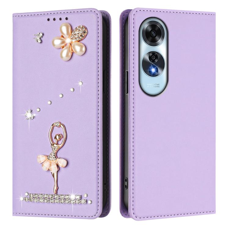 For OPPO A60 4G Global Ballet Girl Diamond Studded RFID Vegan Leather Phone Case