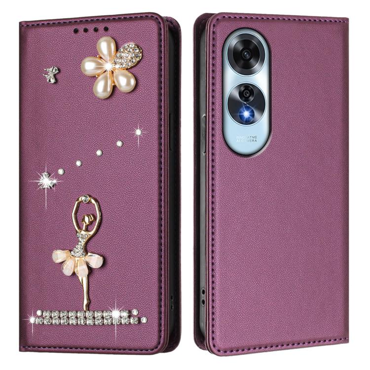 For OPPO A60 4G Global Ballet Girl Diamond Studded RFID Vegan Leather Phone Case