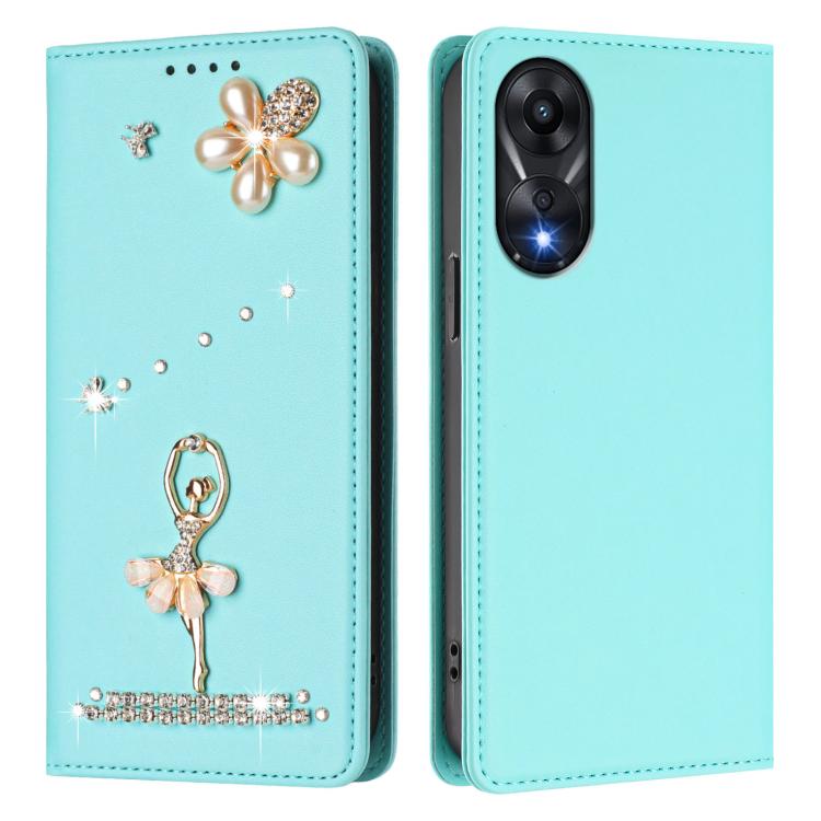 For OPPO A78 4G Global Ballet Girl Diamond Studded RFID Vegan Leather Phone Case