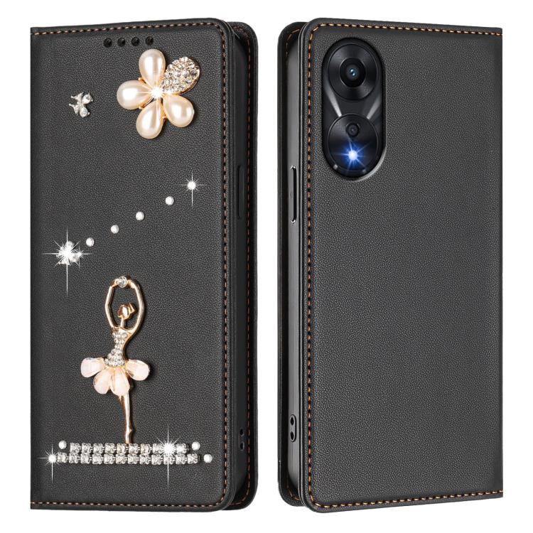 For OPPO A78 4G Global Ballet Girl Diamond Studded RFID Vegan Leather Phone Case