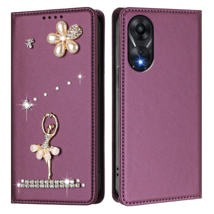 For OPPO A78 4G Global Ballet Girl Diamond Studded RFID Vegan Leather Phone Case