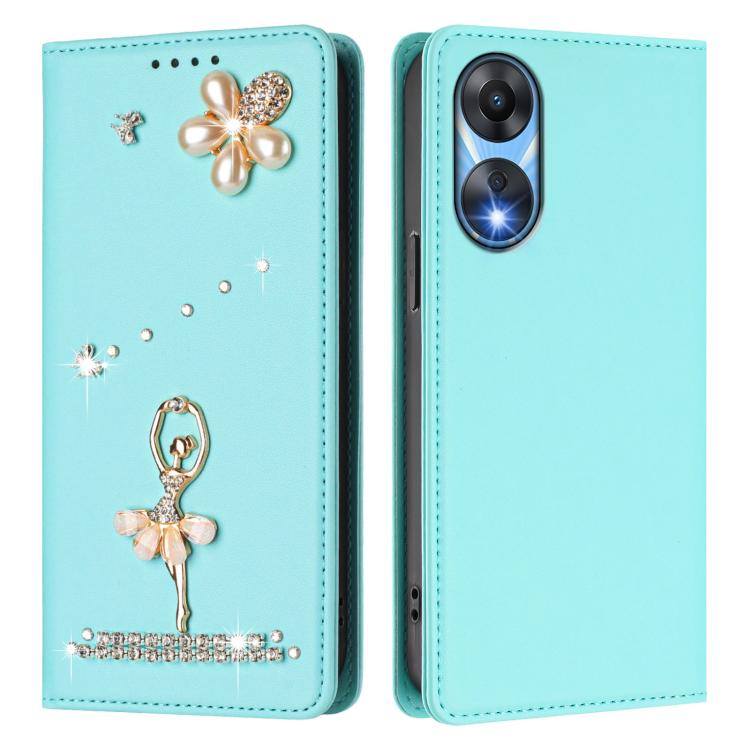 For OPPO A78 5G / A1x 5G Ballet Girl Diamond Studded RFID Vegan Leather Phone Case