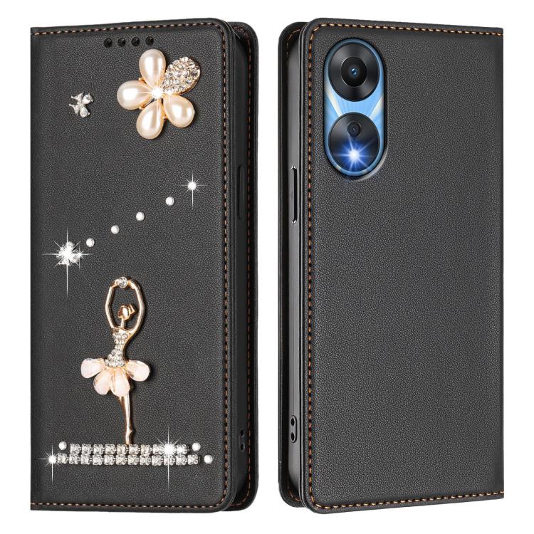 For OPPO A78 5G / A1x 5G Ballet Girl Diamond Studded RFID Vegan Leather Phone Case