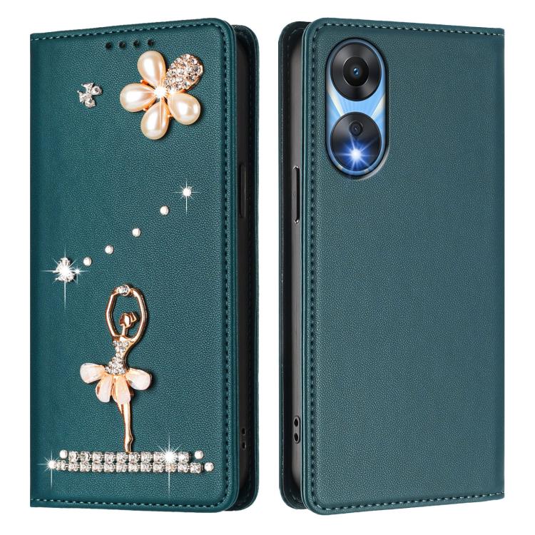 For OPPO A78 5G / A1x 5G Ballet Girl Diamond Studded RFID Vegan Leather Phone Case