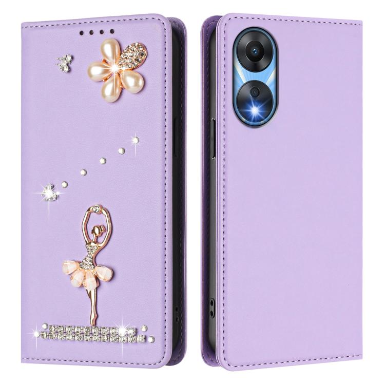 For OPPO A78 5G / A1x 5G Ballet Girl Diamond Studded RFID Vegan Leather Phone Case