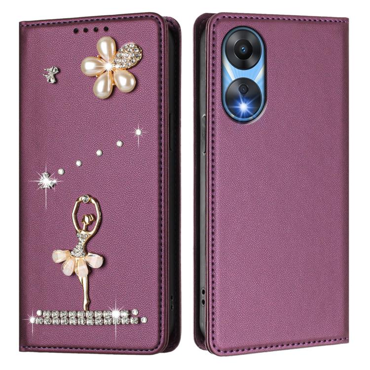 For OPPO A78 5G / A1x 5G Ballet Girl Diamond Studded RFID Vegan Leather Phone Case