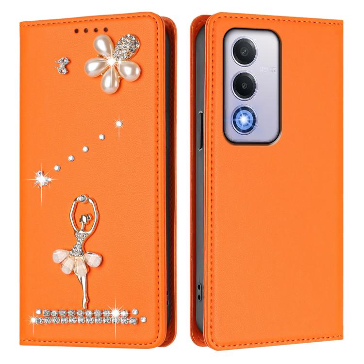 For OPPO A80 5G EU / K12x 5G Global Ballet Girl Diamond Studded RFID Vegan Leather Phone Case