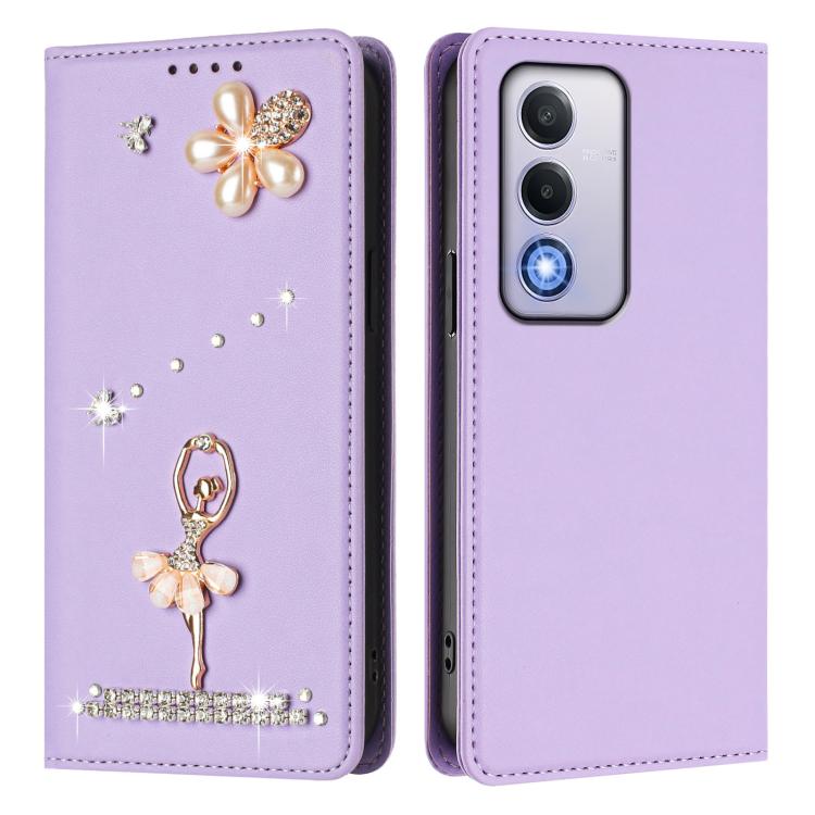 For OPPO A80 5G EU / K12x 5G Global Ballet Girl Diamond Studded RFID Vegan Leather Phone Case